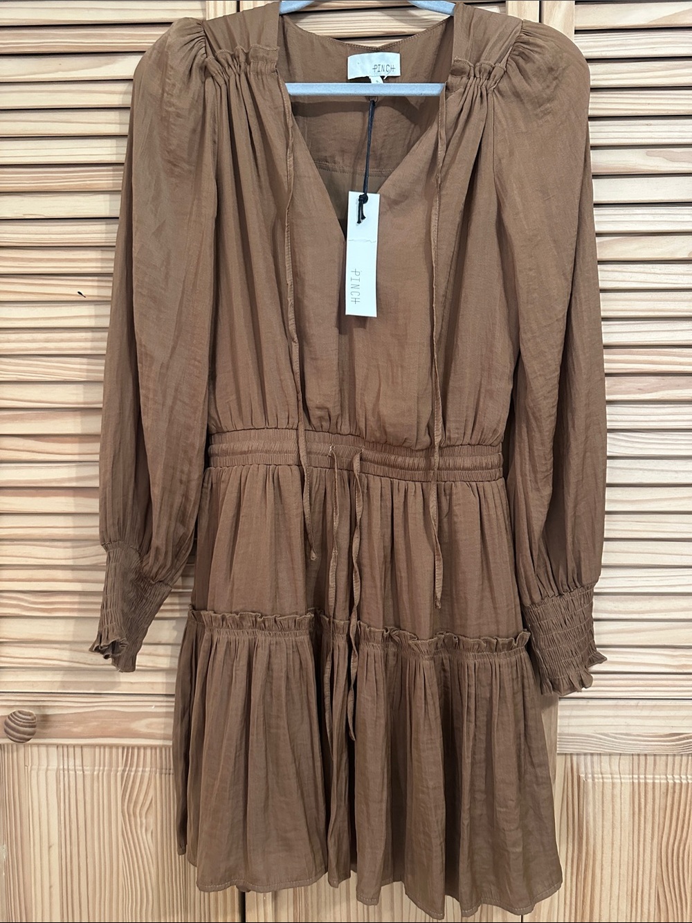 Pinch Cognac Tiered Long-Sleeve Mini Dress